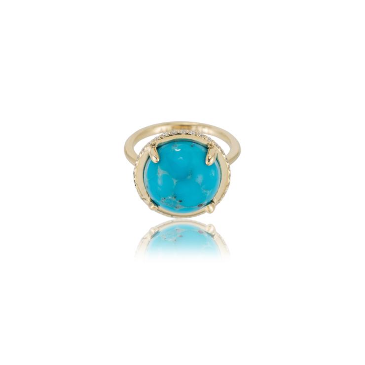 TURQUOISE CABOCHON AND DIAMOND RING