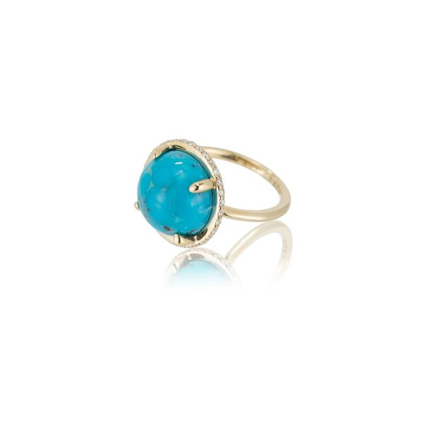 TURQUOISE CABOCHON AND DIAMOND RING