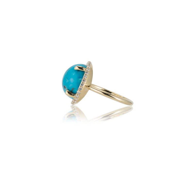 TURQUOISE CABOCHON AND DIAMOND RING