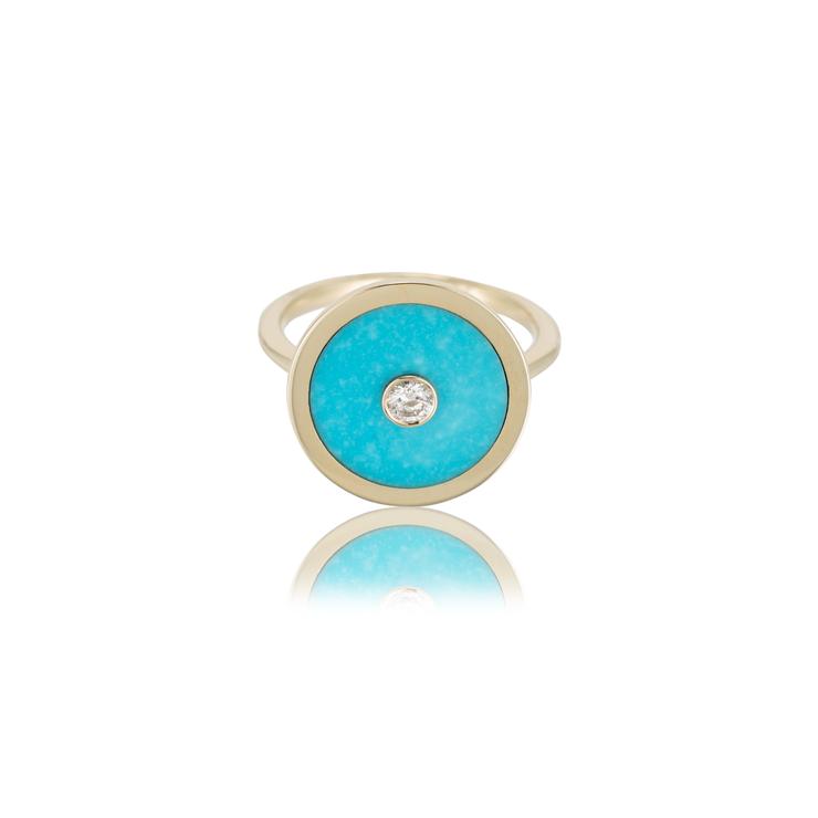 TURQUOISE INLAY DIAMOND SIGNET RING