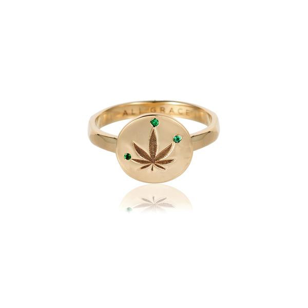 EMERALD CANNABIS LEAF RING