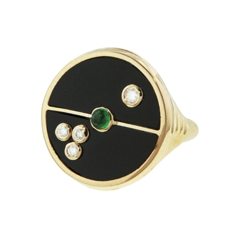 COMPASS RING - BLACK ONYX WITH EMERALD