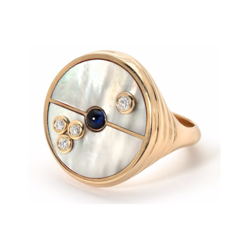 COMPASS RING - MOTHER OF PEARL WITH SAPPHIRE