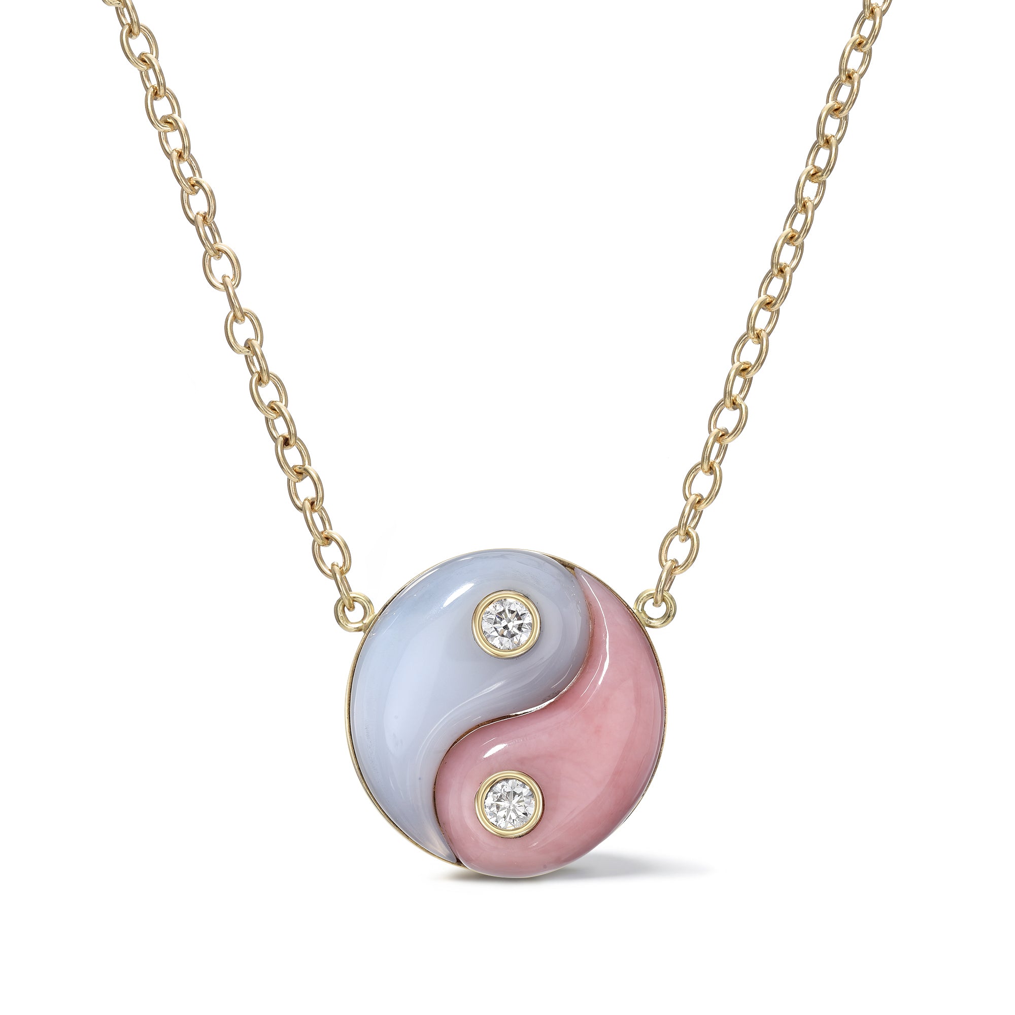 MEDIUM YIN YANG NECKLACE - PINK OPAL & CHALCEDONY