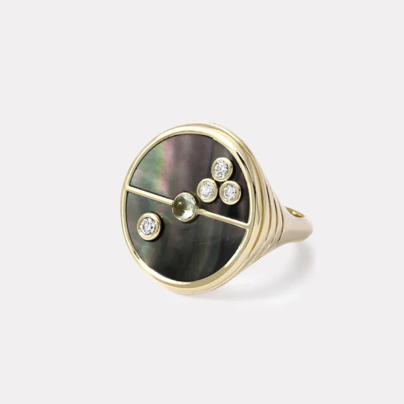 COMPASS RING - DARK MOTHER OF PEARL