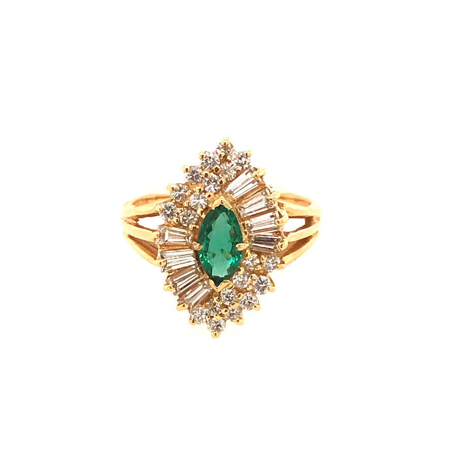 VINTAGE MARQUISE EMERALD DIAMOND RING