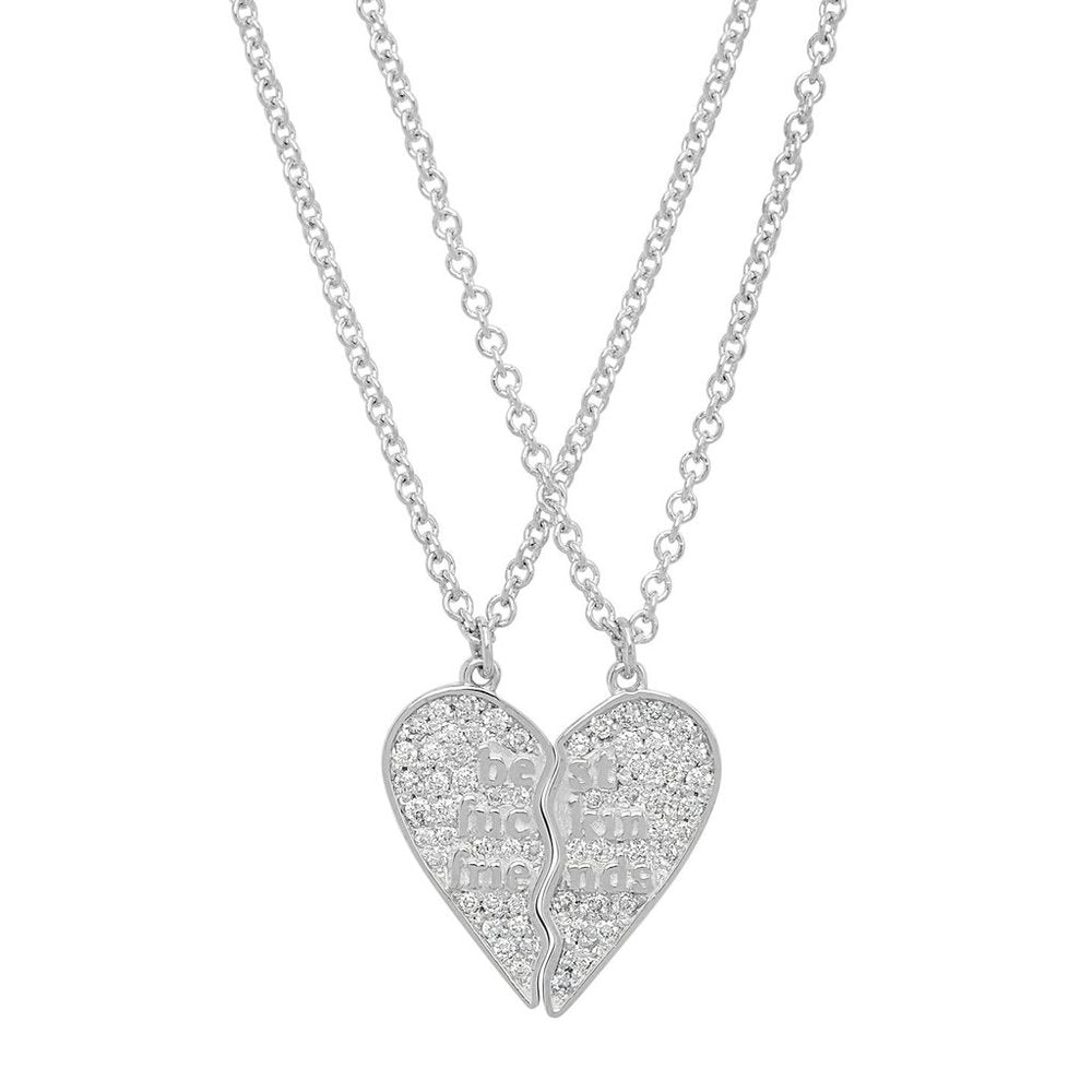 Mini Best Fuckin Friends (2 Piece) Heart Necklaces w/ Diamonds