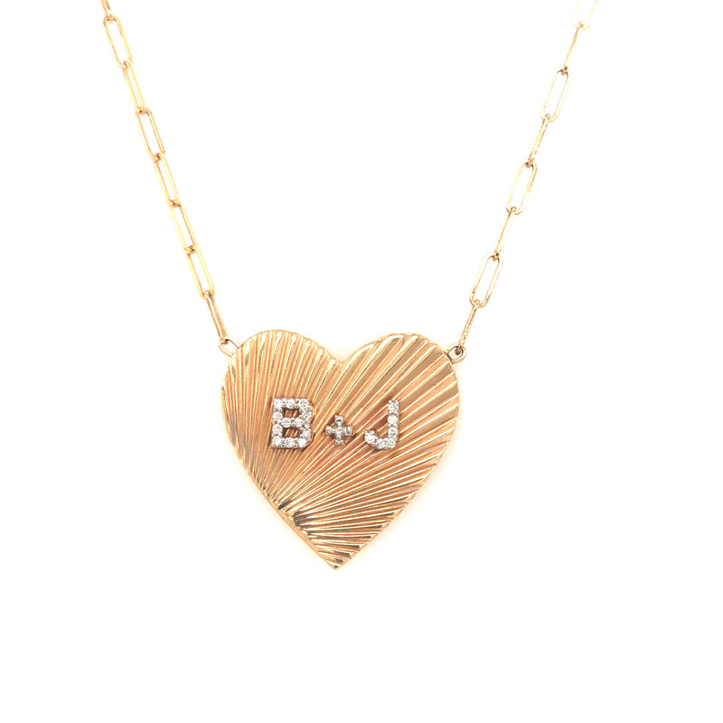 CUSTOM FLUTED HEART NECKLACE WITH DIAMOND INITIALS LGM