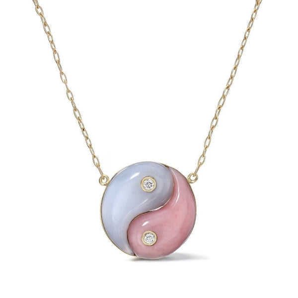 YIN YANG NECKLACE - PINK OPAL AND CHALCEDONY