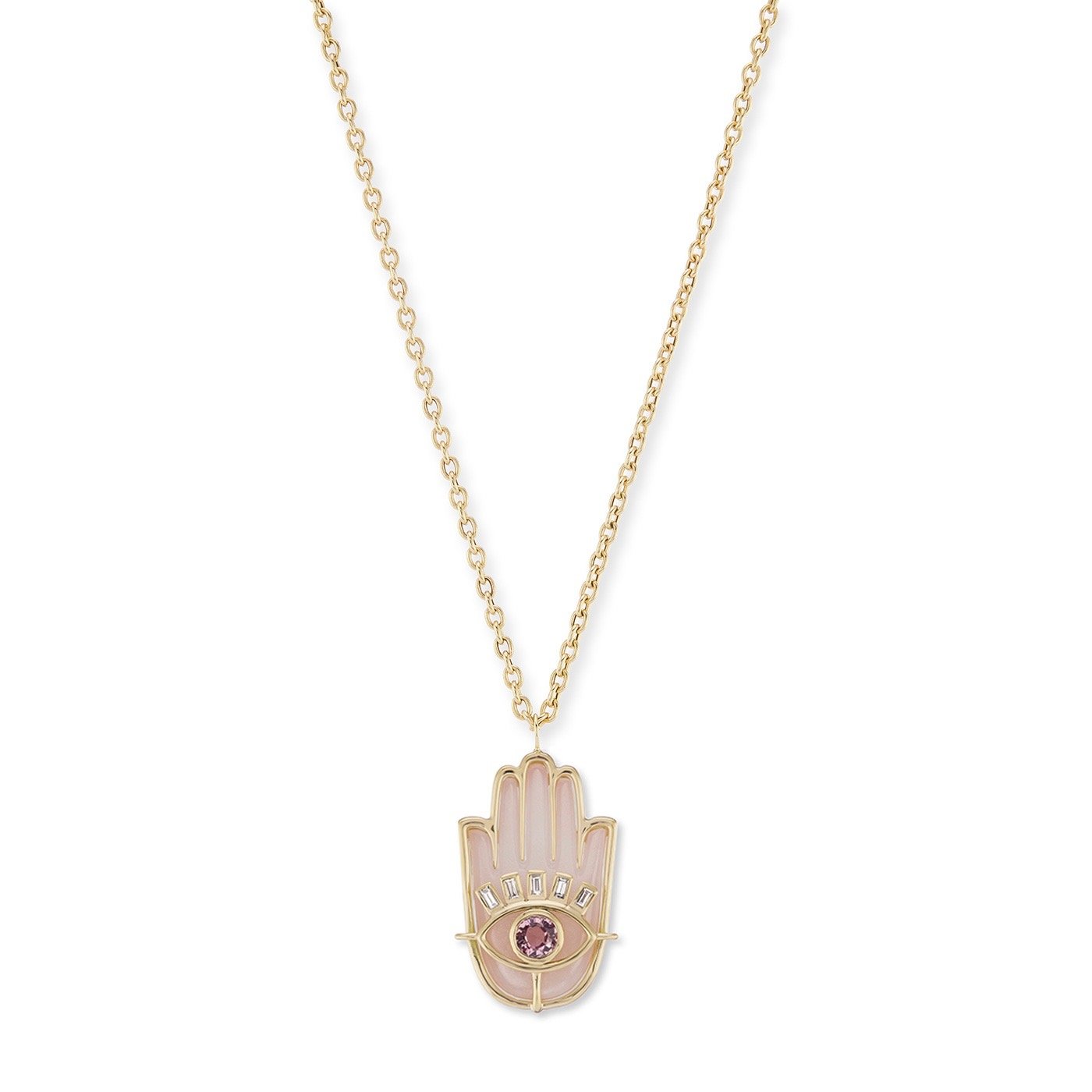 STONE HAMSA PENDANT - PINK OPAL