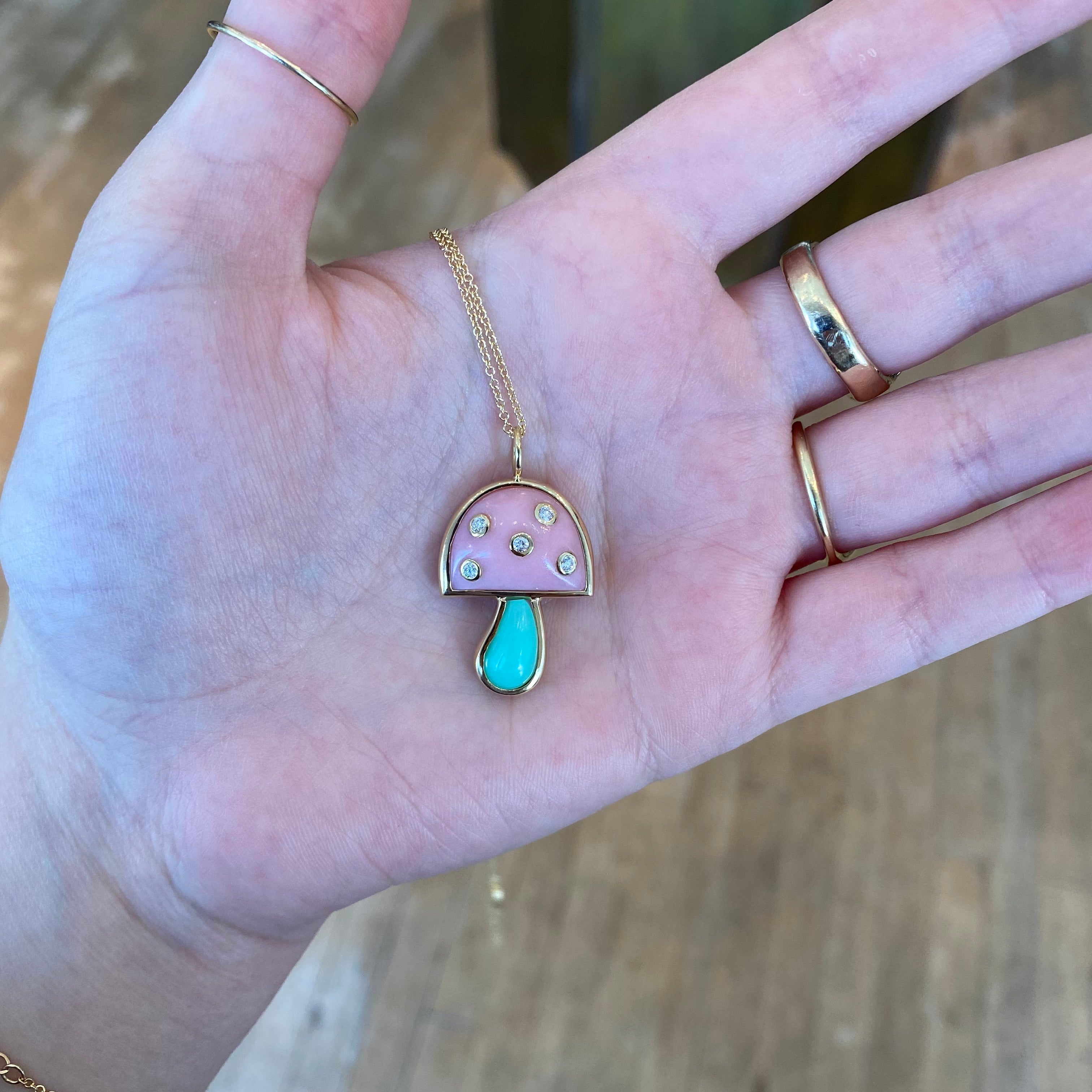 SMALL MUSHROOM NECKLACE - PINK & PERUVIAN OPAL