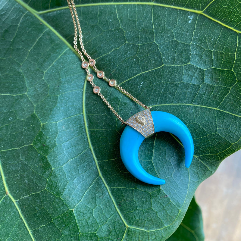 TURQUOISE DOUBLE HORN 6 DIAMOND NECKLACE
