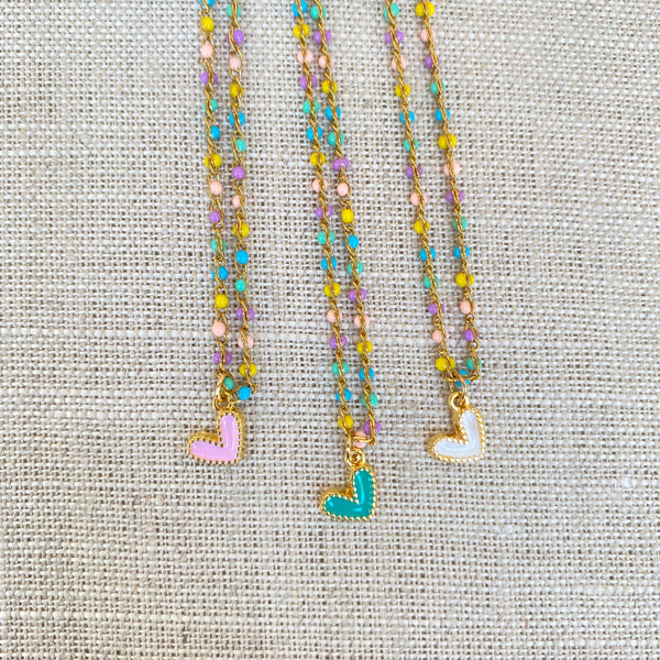 PASTEL BEADED HEART NECKLACE