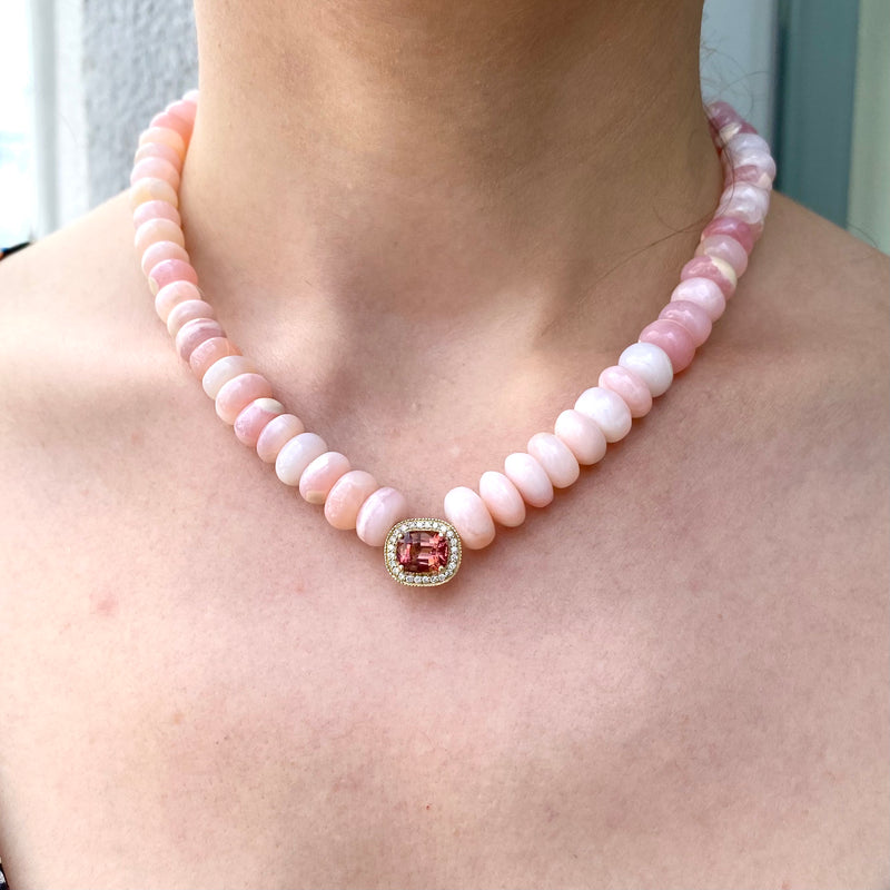 PINK OPAL AND TOURMALINE BEADED NECKLACE