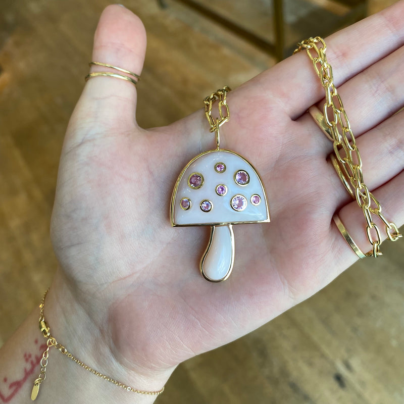 Magic Mushroom Necklace with Pink Sapphires - PINK OPAL