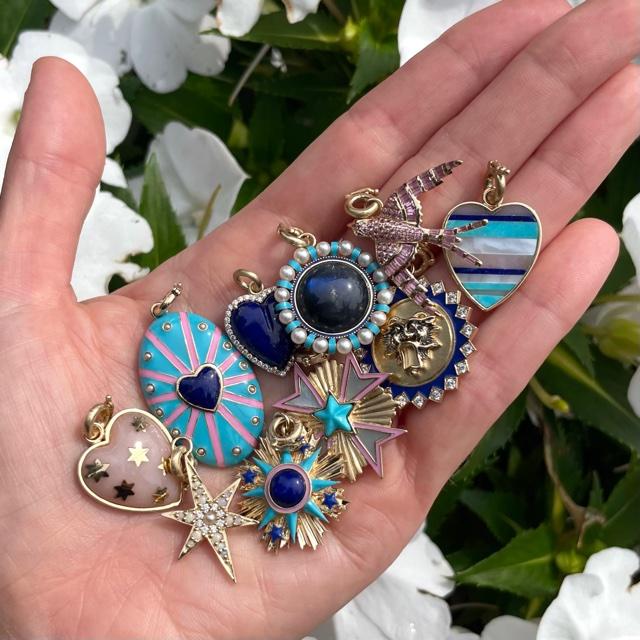 14K Gold Lapis, White Pearl & Enamel Eleanor Charm