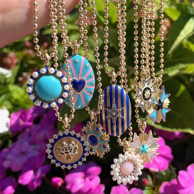 14K Gold Lapis, White Pearl & Enamel Eleanor Charm