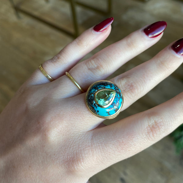 LOLLIPOP RING - GREEN TOURMALINE IN TURQUOISE