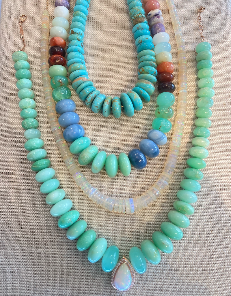 GRADUATED FACETED HEISHI OPAL BEADED NECKLACE