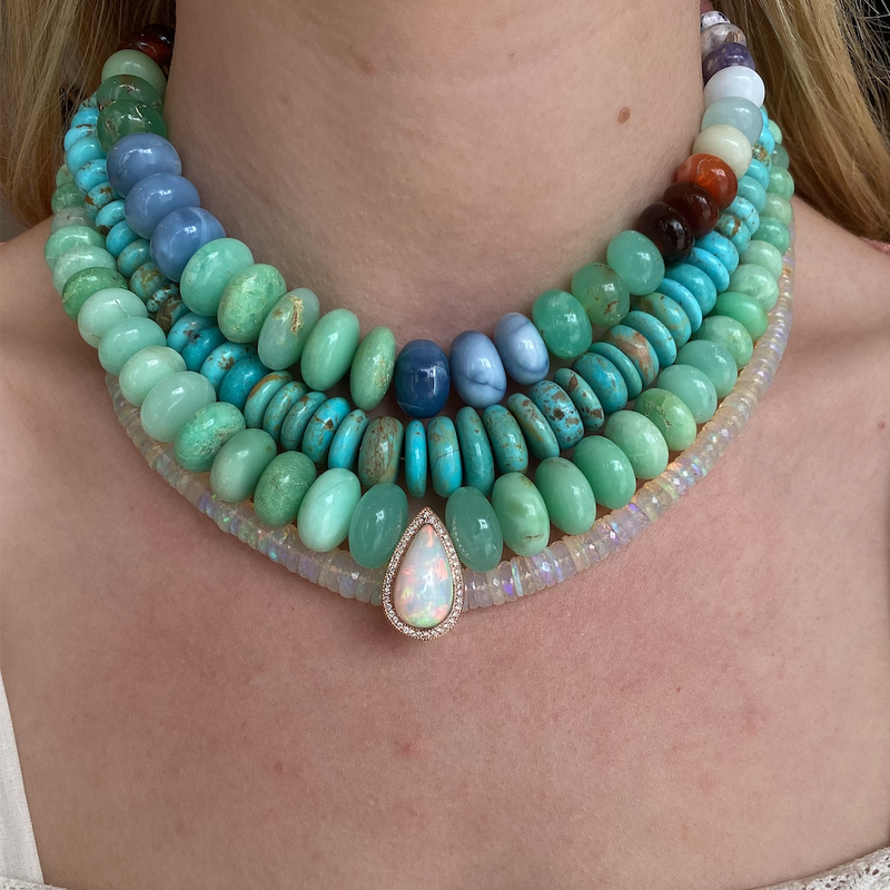 GRADUATED FACETED HEISHI OPAL BEADED NECKLACE