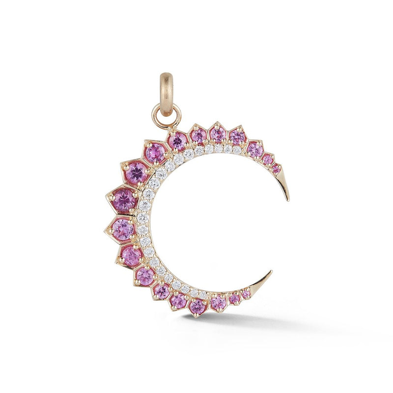 14K Gold Diamond & Pink Sapphire Crescent Estelle Charm