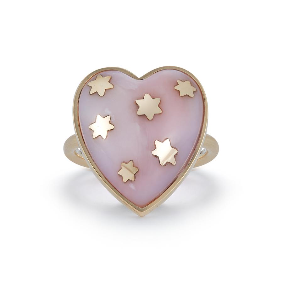 14K Gold Pink Opal Anna Heart Ring