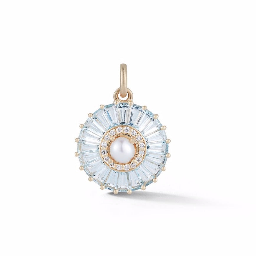 14K Gold Aquamarine Diamond & Pearl Emily Charm