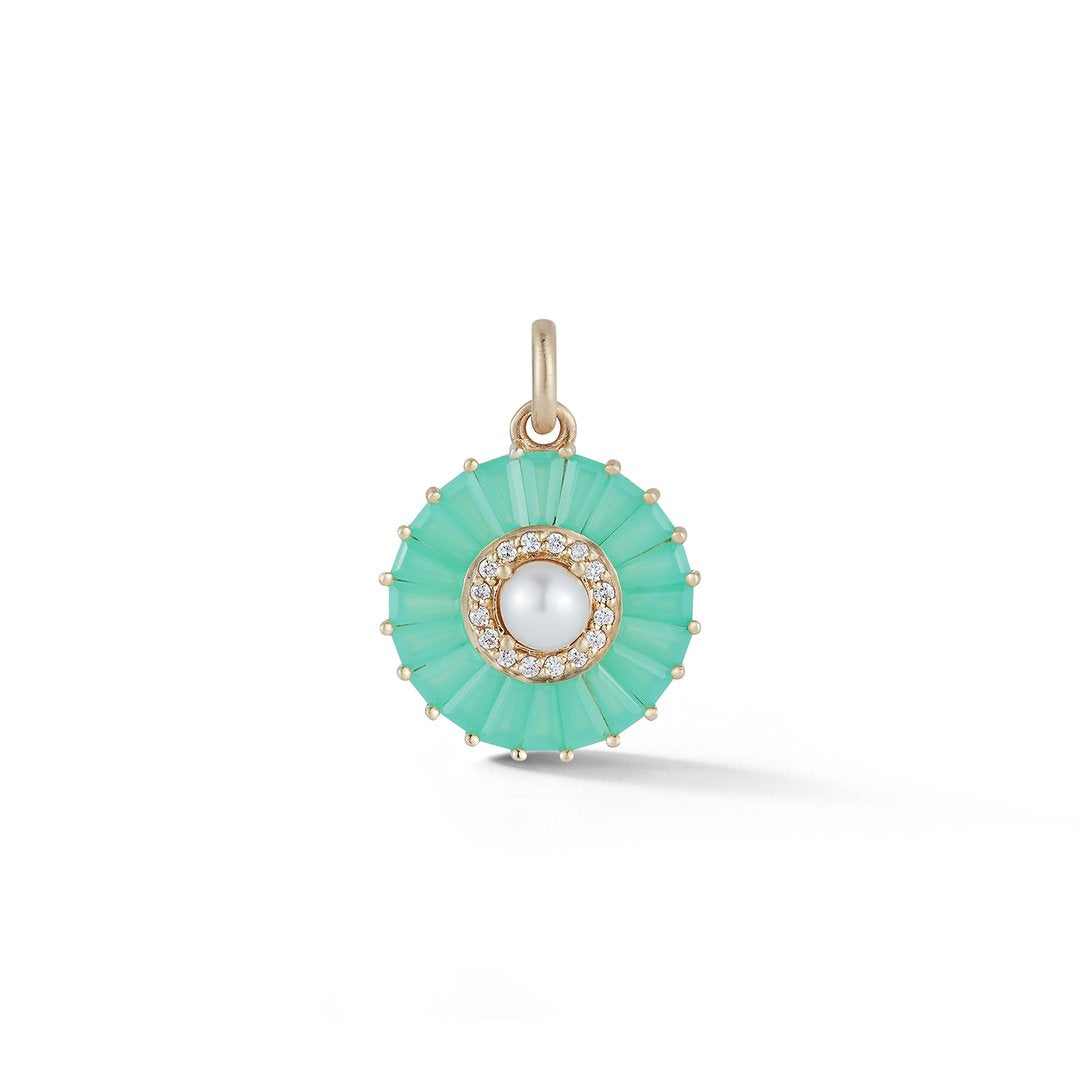 14K Gold Chrysoprase Diamond & Pearl Emily Charm