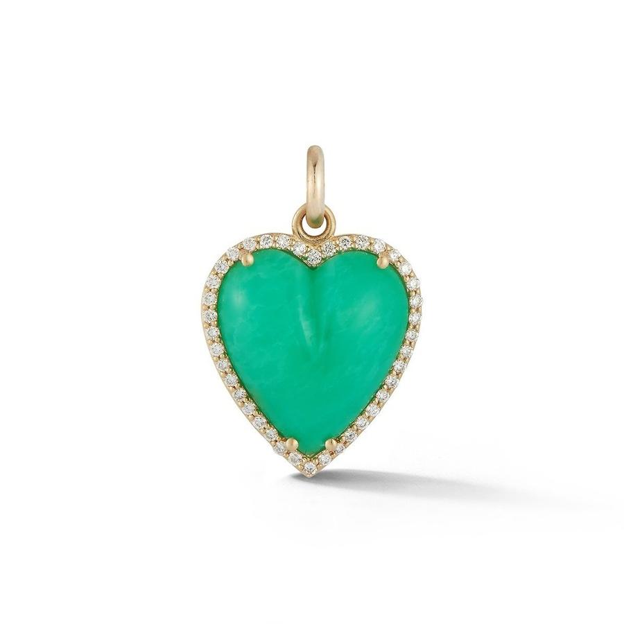 14K Gold Diamond & Chrysoprase Alana Large Heart Charm