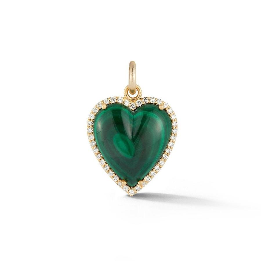 14K Gold Diamond & Malachite Alana Large Heart Charm