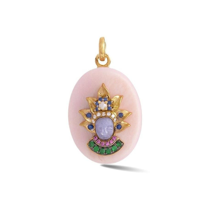 14K Gold Pink Opal & Gemstone Queen Christina Charm