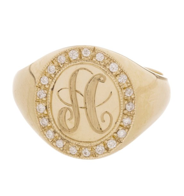 JUMBO SIGNET RING - PAVE DIAMOND BORDER