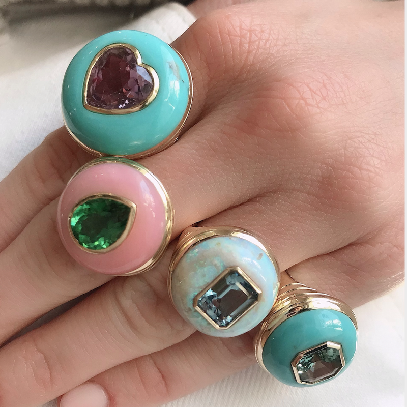SMALL LOLLIPOP RING - MINT GREEN TOURMALINE WITH TURQUOISE