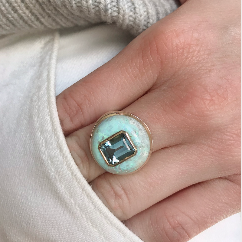 SMALL LOLLIPOP RING - AQUAMARINE IN AUSTRALIAN OPAL