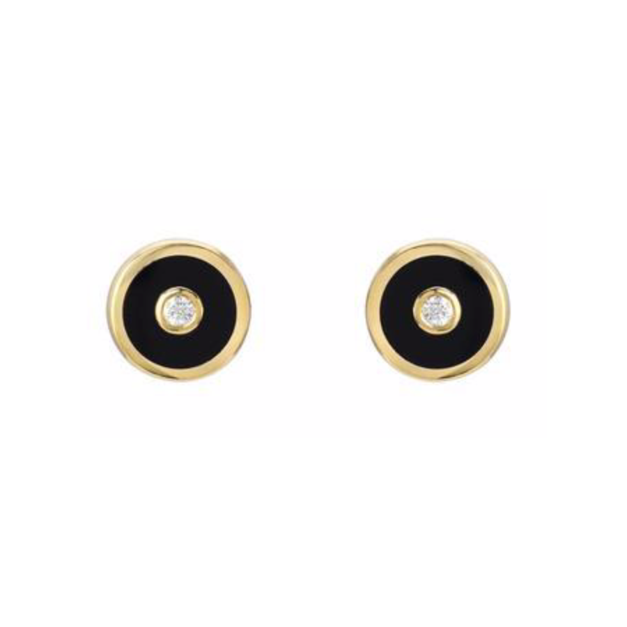 MINI COMPASS STUD EARRINGS - BLACK ONYX