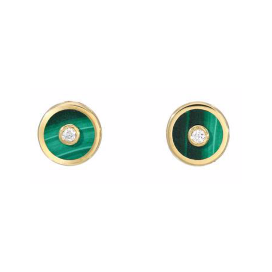 MINI COMPASS STUD EARRINGS - MALACHITE