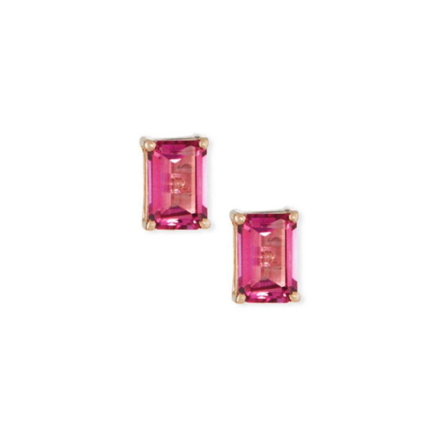 14K EMERALD CUT STUD EARRINGS