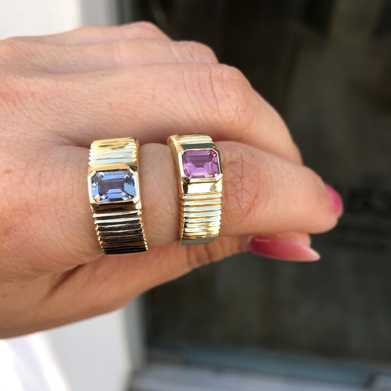 ONE OF A KIND PLEATED SOLITAIRE BAND - VIOLET SAPPHIRE