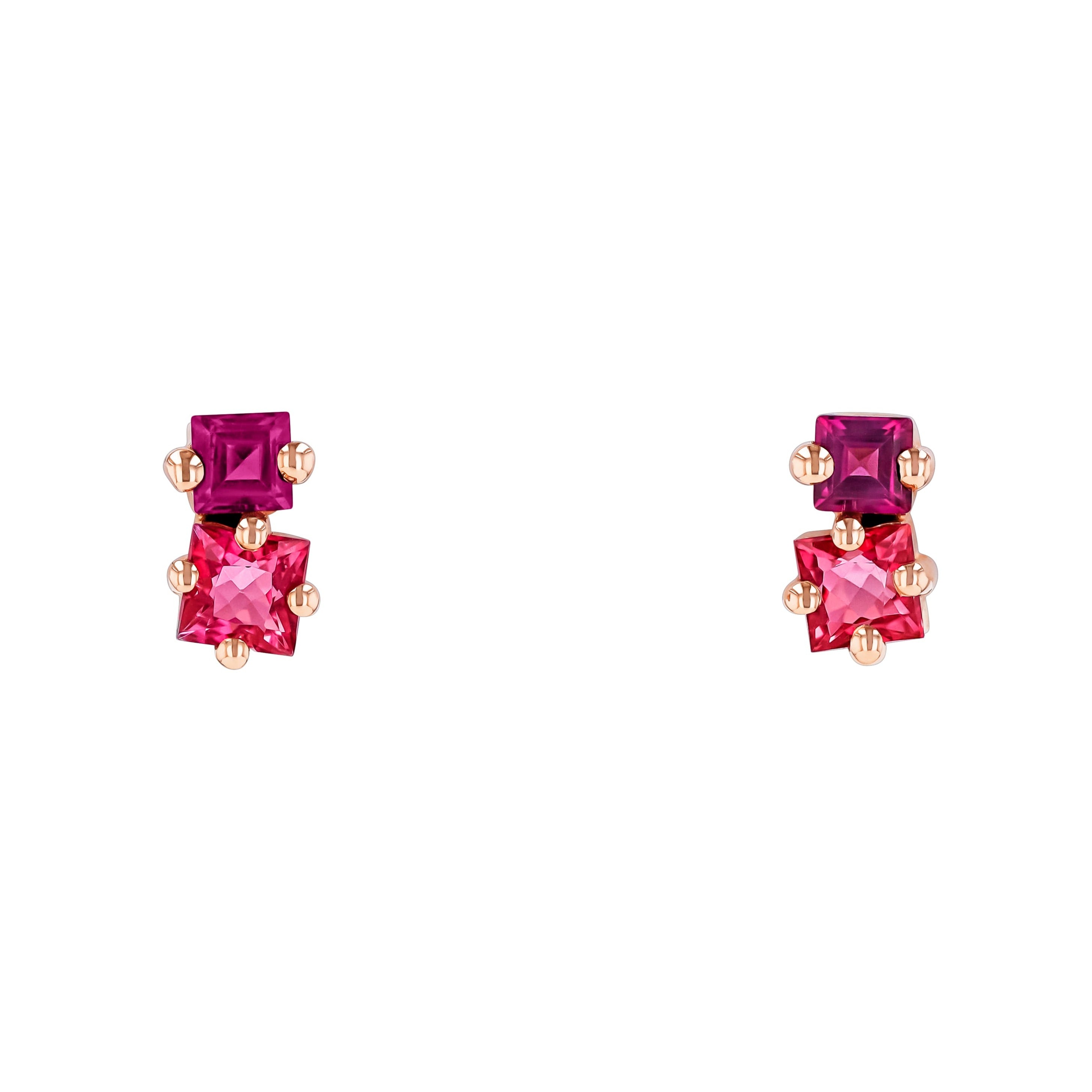 14K PINK PRINCESS CUT STUD EARRINGS