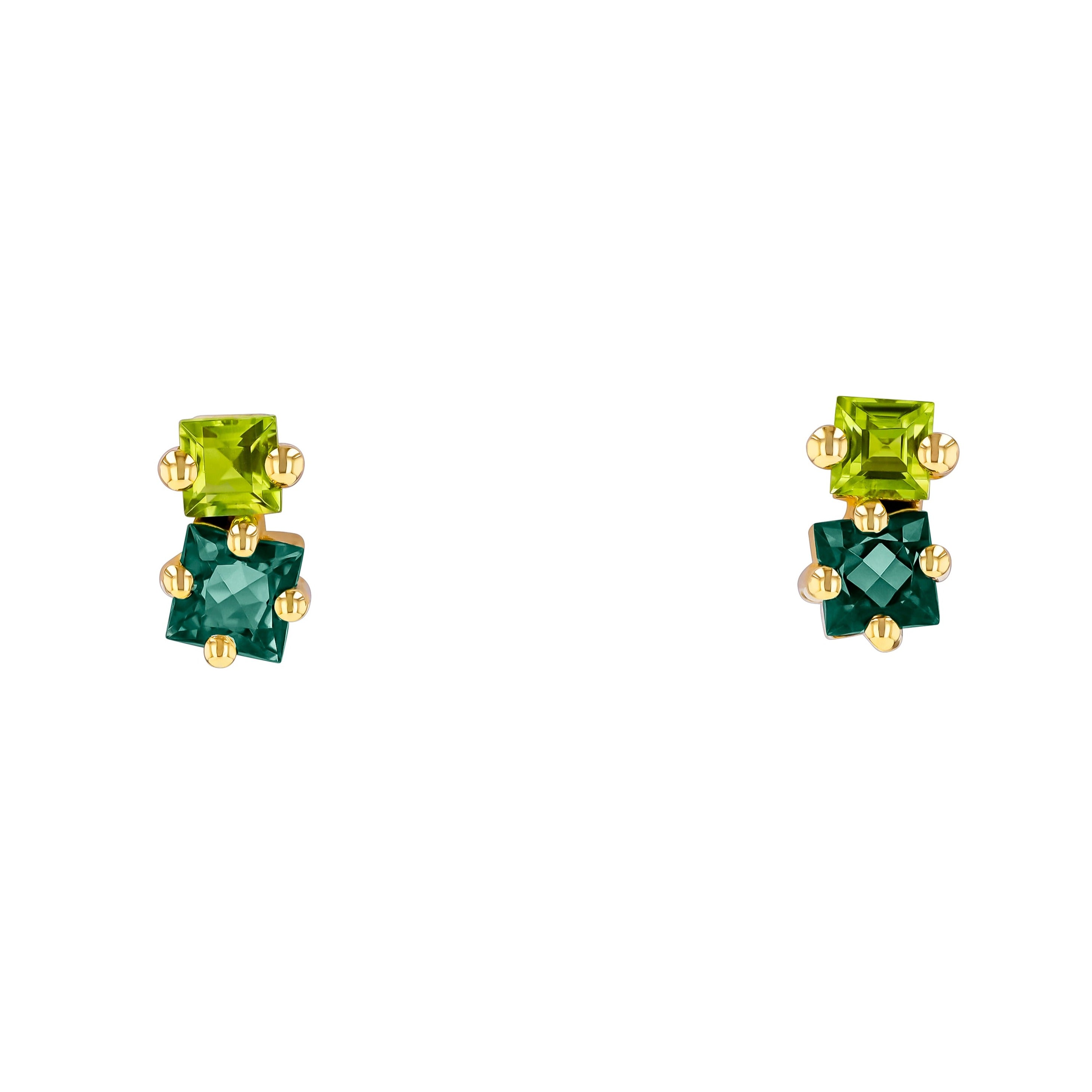 14K GREEN PRINCESS CUT STUD EARRINGS