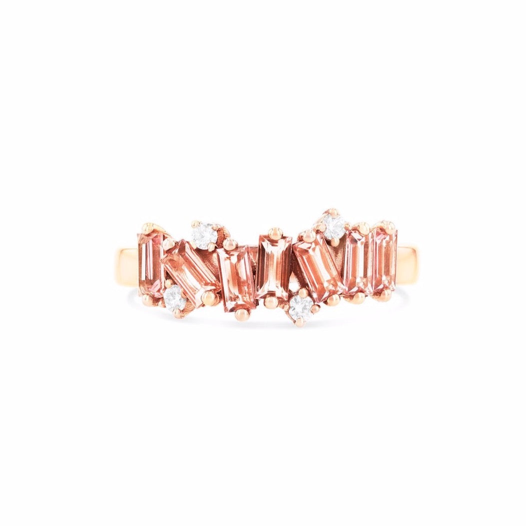 14K AMALFI WAVE BAND - MORGANITE WITH DIAMONDS