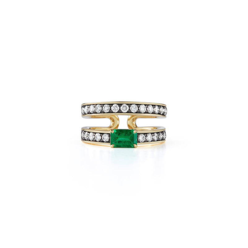 Prive Zambian Emerald and Diamond Double Band Ring