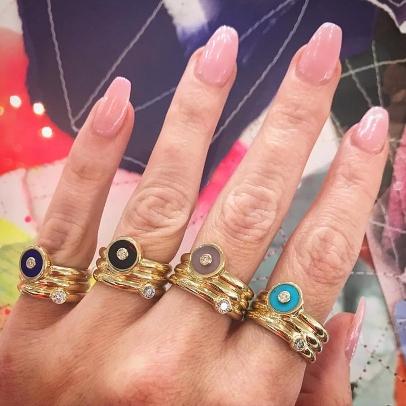 TRIPLE COIL MINI COMPASS RING - PINK OPAL