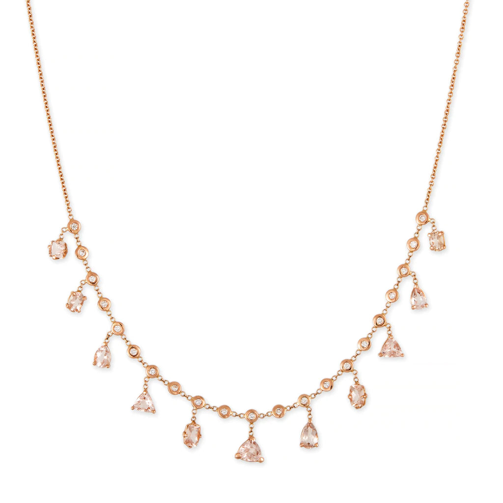 MULTI SHAPE MORGANITE + DIAMOND SHAKER NECKLACE