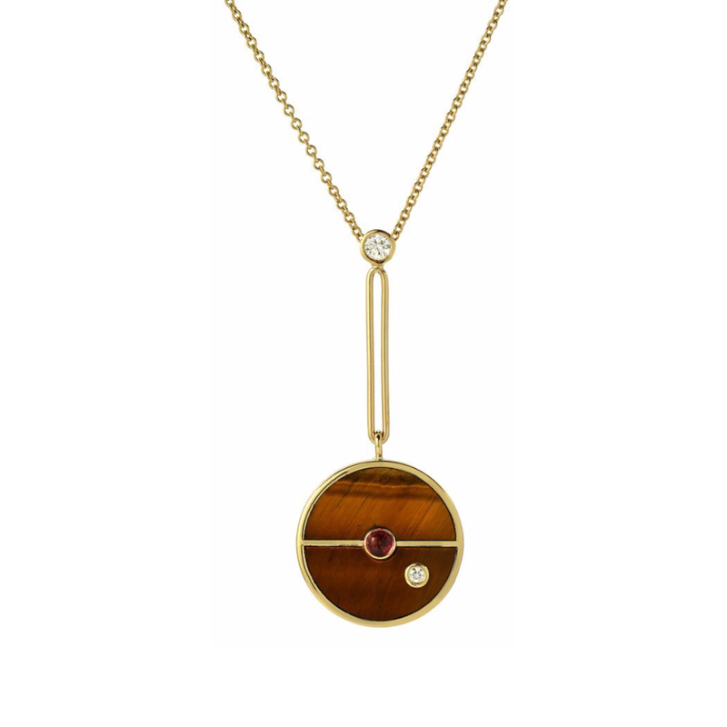 SIGNATURE COMPASS PENDANT - TIGERS EYE WITH PINK SAPPHIRE