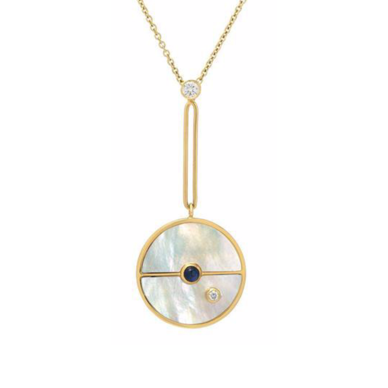 SIGNATURE COMPASS PENDANT - MOTHER OF PEARL WITH SAPPHIRE