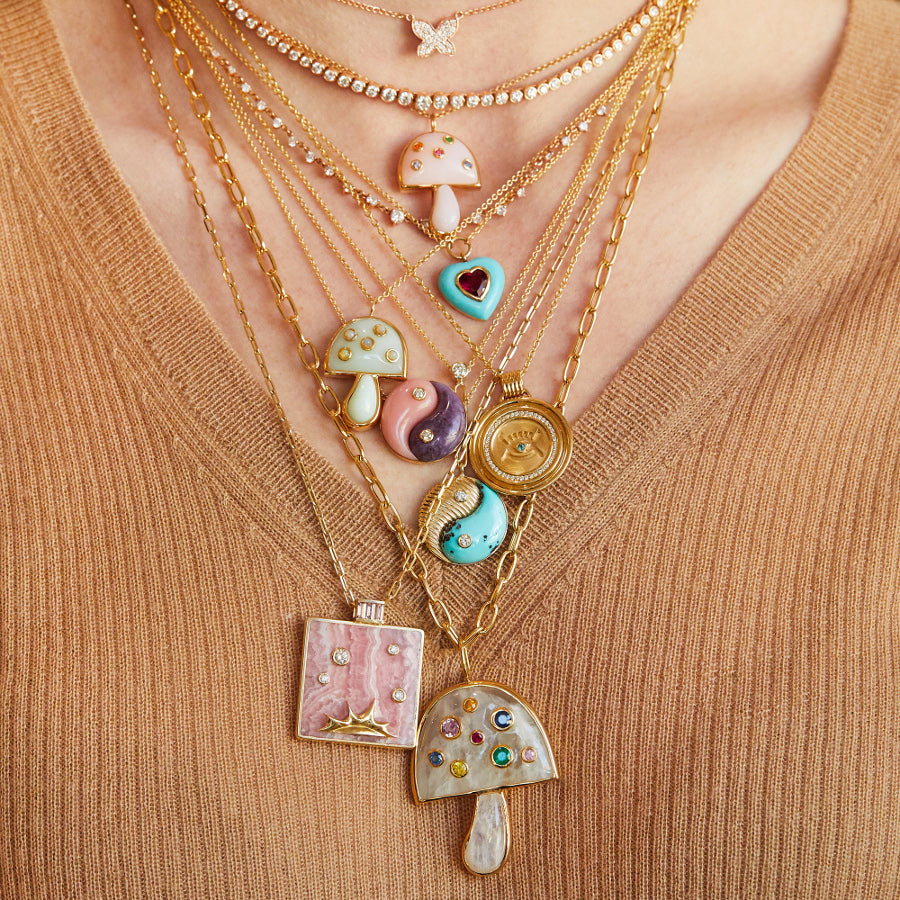 SMALL MUSHROOM NECKLACE - PINK OPAL