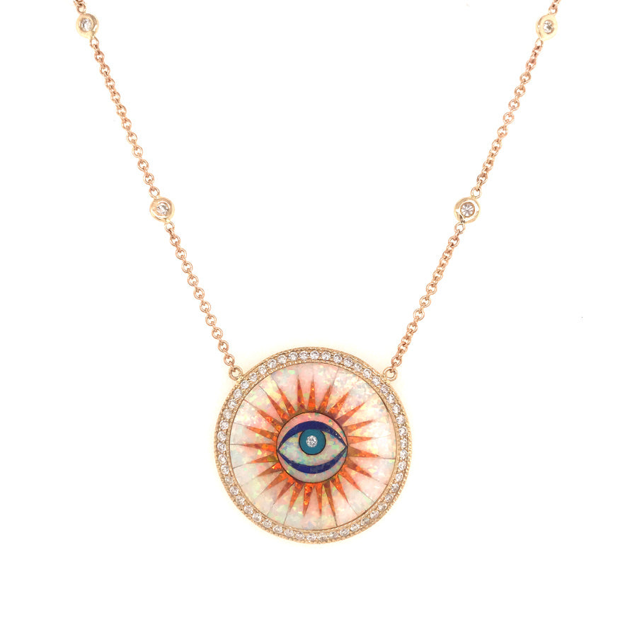 SMALL OPAL INLAY EYE BURST PAVE NECKLACE