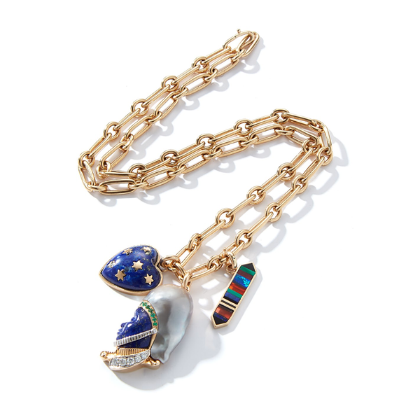 14K Gold Pearl and Lapis Imperial Soldier Charm