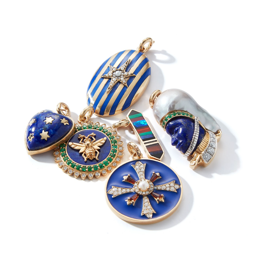 14K Gold and Blue Enamel Stripe Oval Locket